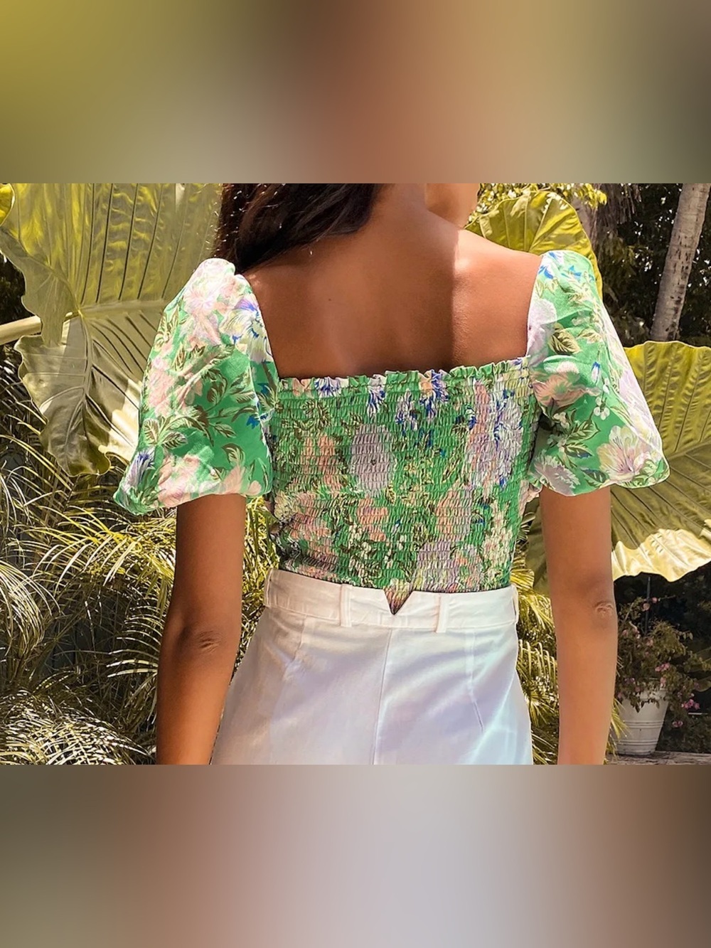 ASTR the Label Summer Magic Green Floral Print Puff Sleeve Wrap Top Blouse Small - Picture 3 of 12